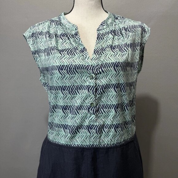 Weekend Max Mara Linen Blend Dress Sz 12/L Santos Split Neck Cap Sleeve A-Line - Picture 5 of 8